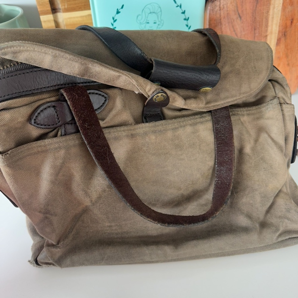 Filson Brown Laptop Bag with Leather Trim